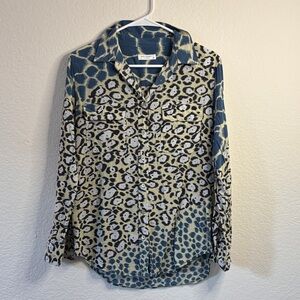 Equipment Blue and Cream Leopard Print Blouse